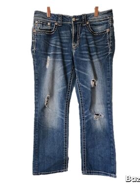 Miss Me Jeans Womens Size 28 Blue Boyfriend Capri Distressed